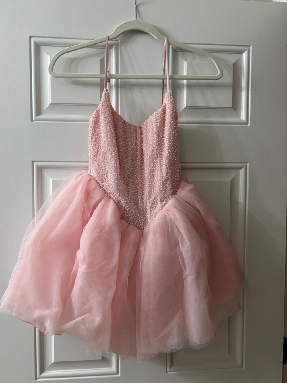 Girls Pink Beaded Tulle Party Dress